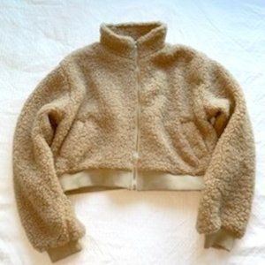 PrettyLittleThing Camel Teddy Cropped Bomber